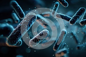 Microscopic Bacteria Rod Shaped Cyan Blue Dark Background
