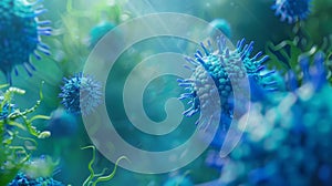 The Microscopic Blue Virus.AI generated image