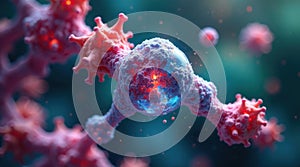 Microscopic cellular interaction a detailed visualization of biological processes at the subcellular level. Generative AI