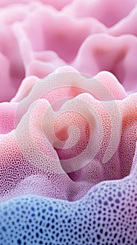 Microscopic cellular structures with delicate pastel colors and intricate patterns.