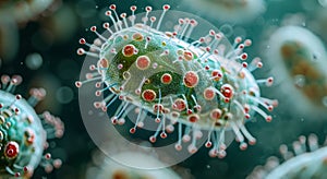 Microscopic close-up of virus. 3d illustration of bacteria
