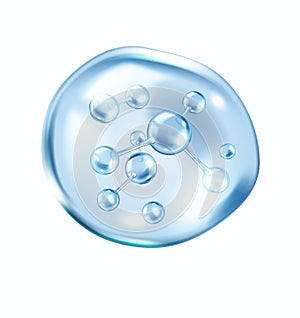 Microscopic collagen molecules in blue bubble illustration