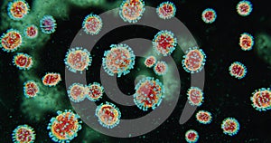 Microscopic COVID-19 Coronavirus Molecules - nCOV Influenza Virus Pathogen Under Macro Medical Lab Microscope