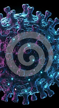 Microscopic 3D Render of a Glowing Purple and Blue Virus