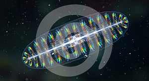 Microscopic Diatom Algae With Iridescent Rainbow Colors Under Microscope