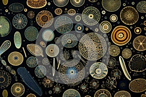 A microscopic exploration of diatoms in a water sample, photo