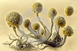 Microscopic fungi mycelium, illustration