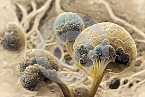 Microscopic fungi mycelium, illustration