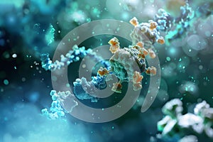 A microscopic image of an antibody attaching to a virus particle photo
