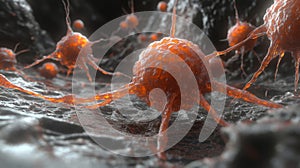 Microscopic Image Of Cancer Cells Spreading In Tissue