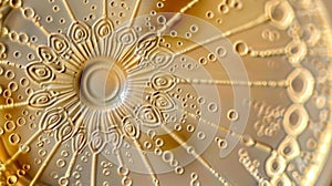 A microscopic image of a diatom a type of unicellular goldenbrown algae. Its distinctive round shape is visible through
