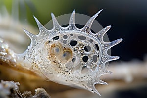 Microscopic life: a solitary protozoan drifting through fluid, unveiling beauty of unicellular life, embodying photo