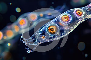 Microscopic life: a solitary protozoan drifting through fluid, unveiling beauty of unicellular life, embodying photo