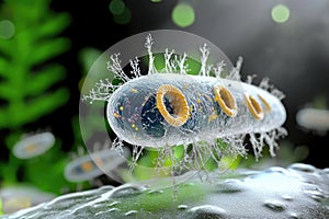 Microscopic life: a solitary protozoan drifting through fluid, unveiling beauty of unicellular life, embodying photo