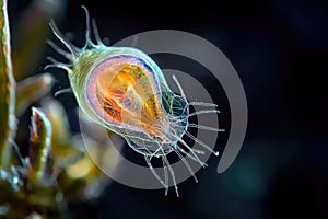 Microscopic life: a solitary protozoan drifting through fluid, unveiling beauty of unicellular life, embodying photo