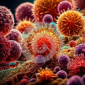 Microscopic medical scientific illustration of bacteria virus and other germ microorganisms