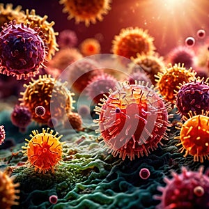 Microscopic medical scientific illustration of bacteria virus and other germ microorganisms