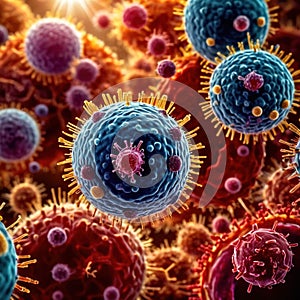 Microscopic medical scientific illustration of bacteria virus and other germ microorganisms