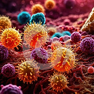 Microscopic medical scientific illustration of bacteria virus and other germ microorganisms