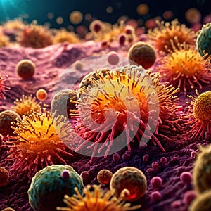 Microscopic medical scientific illustration of bacteria virus and other germ microorganisms