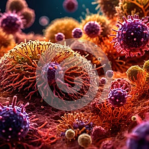 Microscopic medical scientific illustration of bacteria virus and other germ microorganisms