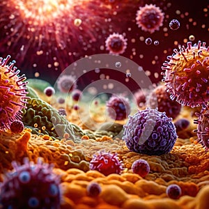 Microscopic medical scientific illustration of bacteria virus and other germ microorganisms