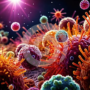 Microscopic medical scientific illustration of bacteria virus and other germ microorganisms