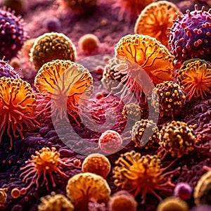 Microscopic medical scientific illustration of bacteria virus and other germ microorganisms