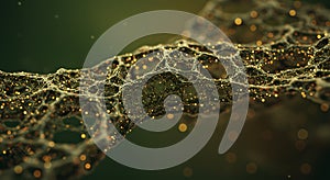 Microscopic network glowing with golden energy