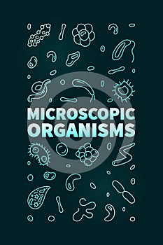 Microscopic Organisms vector Bacteriology concept line colored vertical banner - Microorganisms illustration