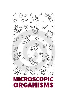 Microscopic Organisms vector Microbiology concept line vertical banner - Microorganisms illustration