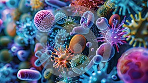 Microscopic perspective of various human pathogens, serving as a biology backdrop for studying infection