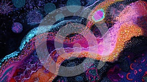 Microscopic View of Alpha Cells in the Pancreas with Vibrant Colors