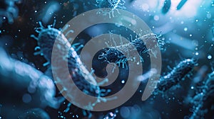 Microscopic view of bacteria floating in a liquid environment