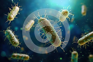 Microscopic view of bacteria moving in fluid environment under bright light