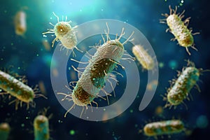 Microscopic view of bacteria moving in fluid environment under bright light