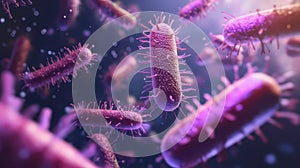 Microscopic view of bacteria multiplying in a dark environment