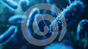 Microscopic View of Blue Bacteria, Generative AI