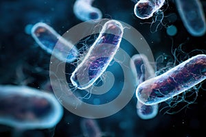 Microscopic View of Blue Bacteria in Motion.