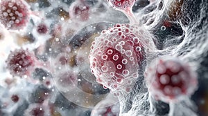 Microscopic view of cancer cells dividing and spreading in a network of cells photo