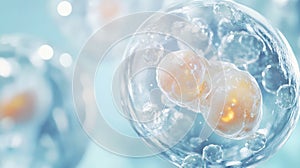 Microscopic view of cell division process with detailed 3D rendering
