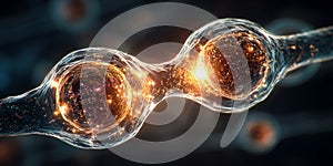 Microscopic view of cell division under glowing light