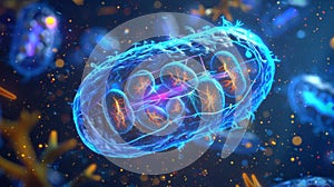 A microscopic view of a cell with highlighted areas showing the location and structure of mitochondria the powerhouses photo