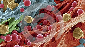 Microscopic view of cells and tissue, ai generated