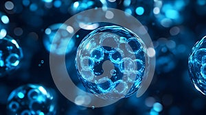 Microscopic view of cellular structures blue hue