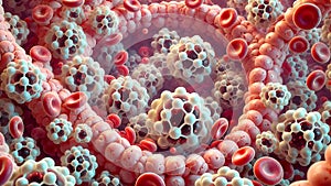 microscopic view of cholesterol molecules within the blood