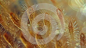 A microscopic view of a ciliates cilium showing the intricate structures of tiny hairlike projections moving in a photo