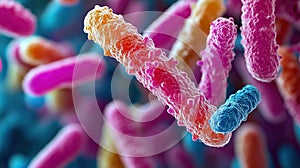 Microscopic view of colorful bacteria