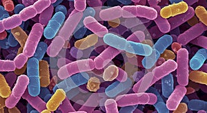 Microscopic View of Colorful Bacteria: A Scanning Electron Micrograph