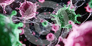 Microscopic view of coronavirus cells